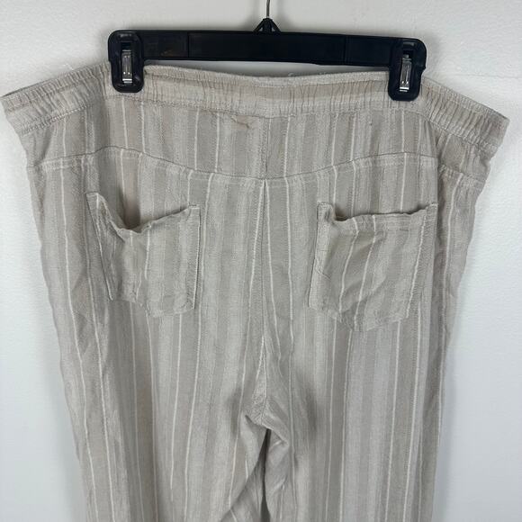 Keren Hart Womens Linen Blend Pull-On Drawstring Straight Beige Striped Pants XL - Picture 5 of 7